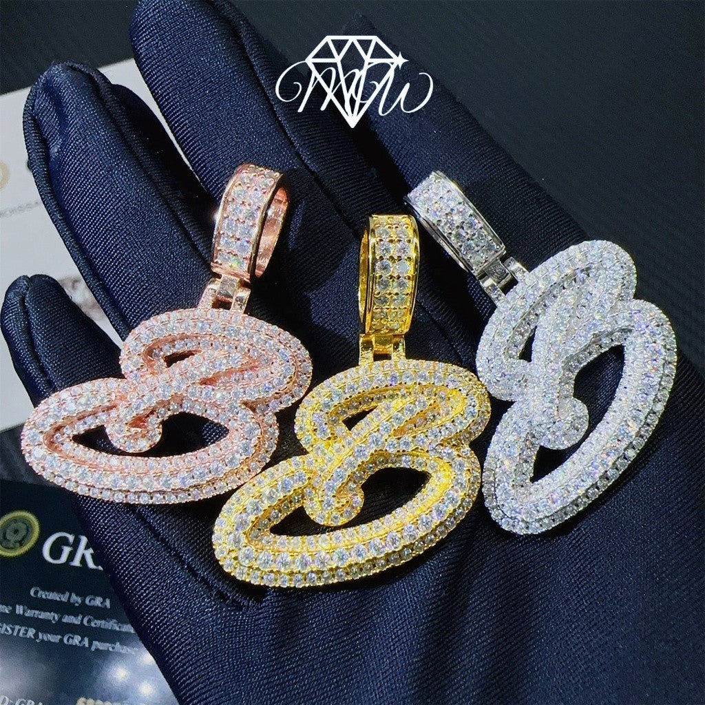 B Letter Pendant – 925 Silver VVS1 Moissanite Iced Out Jewelry