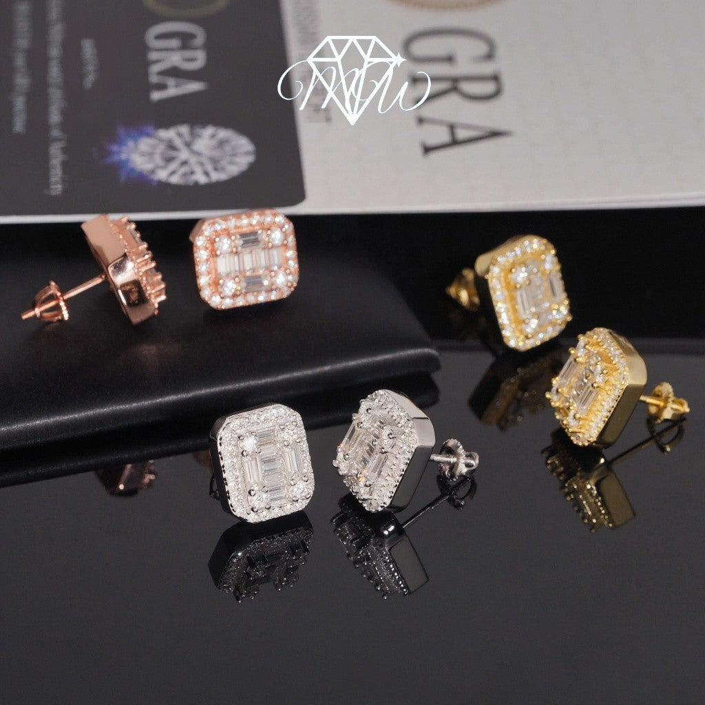 12mm Iced Out Moissanite Stud Earrings – VVS Hip Hop Jewelry in 925 Sterling Silver with Gold Plated Finish