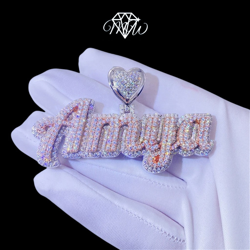 Two Tone Initial Pendant – 925 Silver Iced Out Moissanite Hip Hop Jewelry