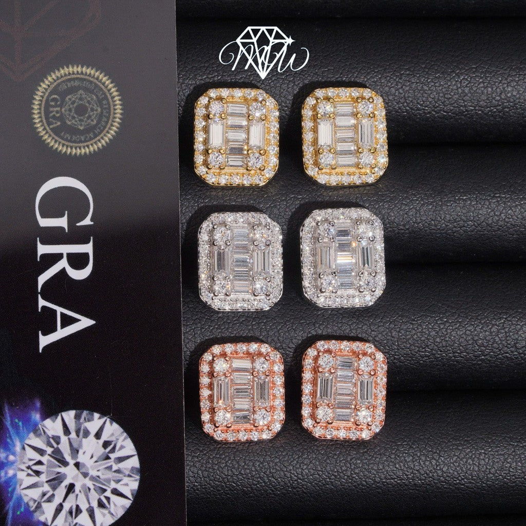 12mm Iced Out Moissanite Stud Earrings – VVS Hip Hop Jewelry in 925 Sterling Silver with Gold Plated Finish