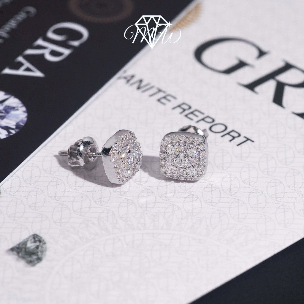 925 Silver Hip Hop Iced Out Moissanite Earrings – VVS Diamond 8mm Studs, Unisex Gold Plated