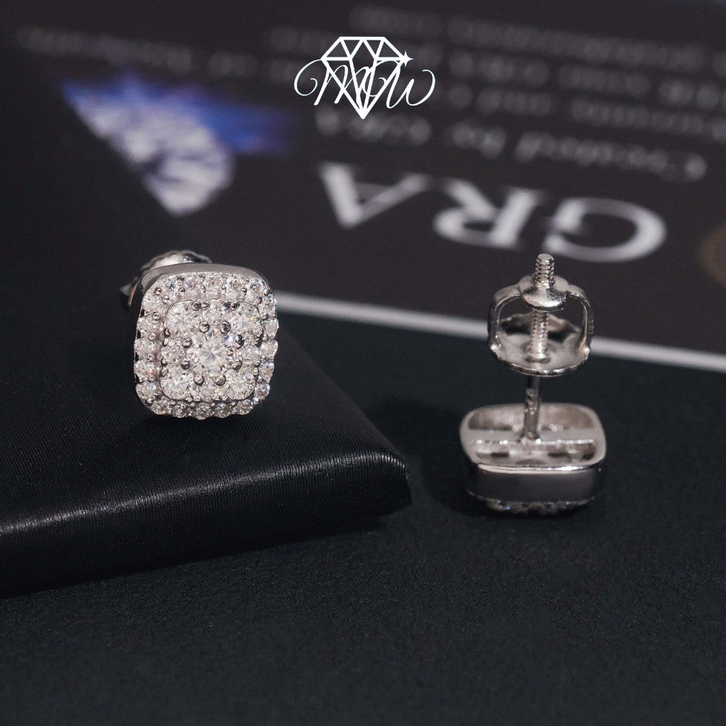 925 Silver Hip Hop Iced Out Moissanite Earrings – VVS Diamond 8mm Studs, Unisex Gold Plated