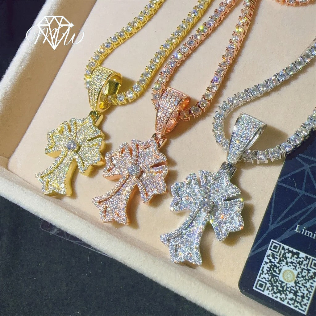 925 Silver Moissanite Cross Pendant – Iced Out Hip Hop Fine Jewelry