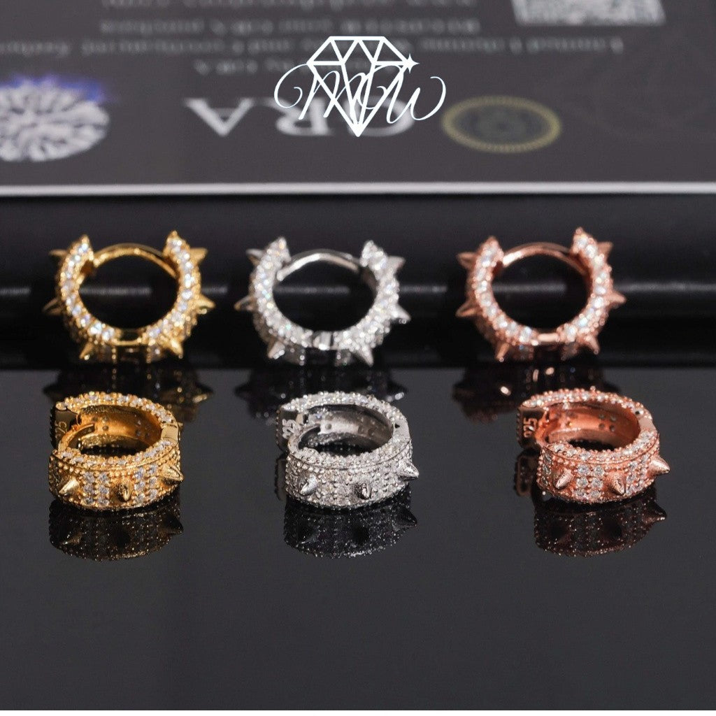 Luxury Iced Out Moissanite Spike Hoop Earrings – VVS Hip Hop Jewelry in 925 Sterling Silver with Gold Plated Options for Men & Women
