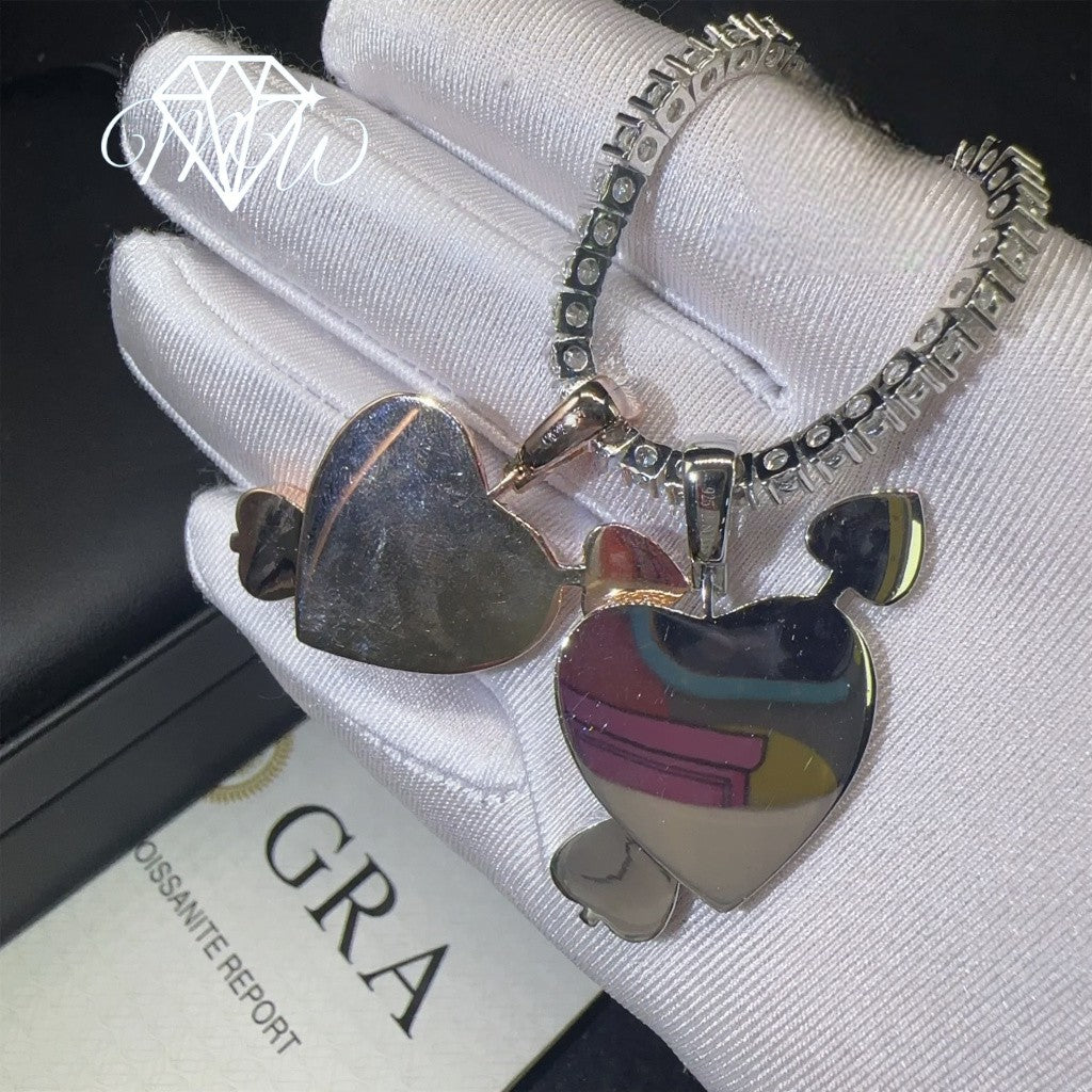 3D Cupid’s Heart Pendant – 925 Silver VVS Moissanite Hip Hop Jewelry