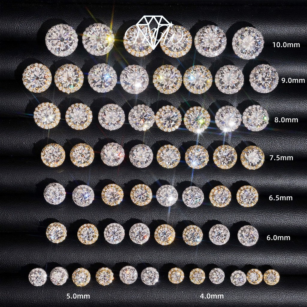 VVS Moissanite Hip Hop Iced Out Halo Design Earrings – 925 Sterling Silver Screw Back