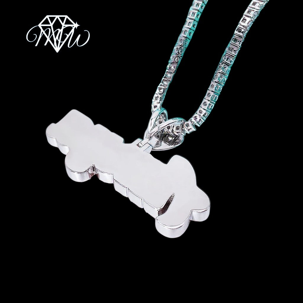 Two Tone Initial Pendant – 925 Silver Iced Out Moissanite Hip Hop Jewelry