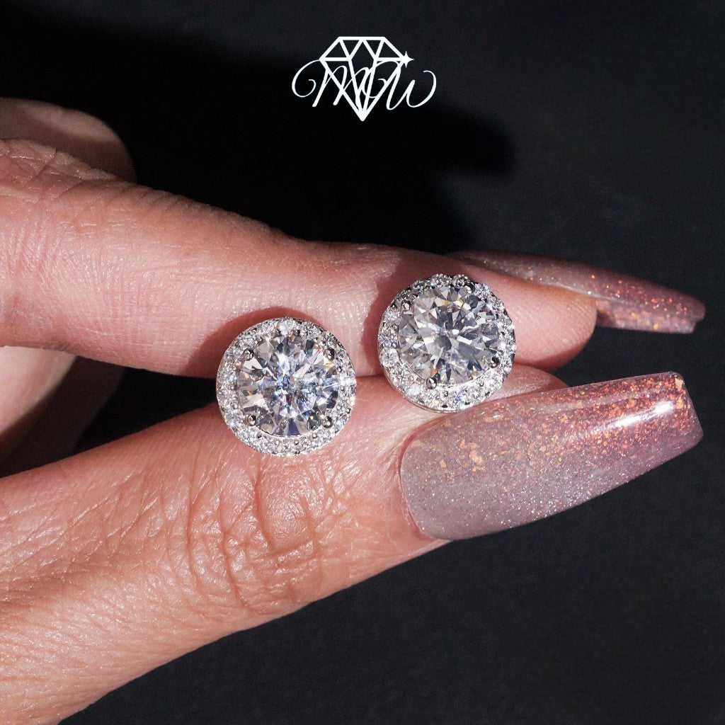 VVS Moissanite Hip Hop Iced Out Halo Design Earrings – 925 Sterling Silver Screw Back