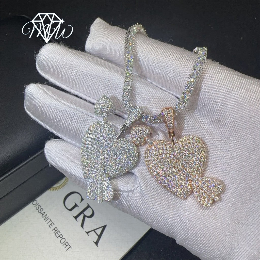 3D Cupid’s Heart Pendant – 925 Silver VVS Moissanite Hip Hop Jewelry