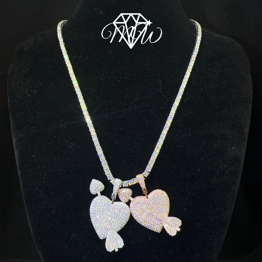 3D Cupid’s Heart Pendant – 925 Silver VVS Moissanite Hip Hop Jewelry