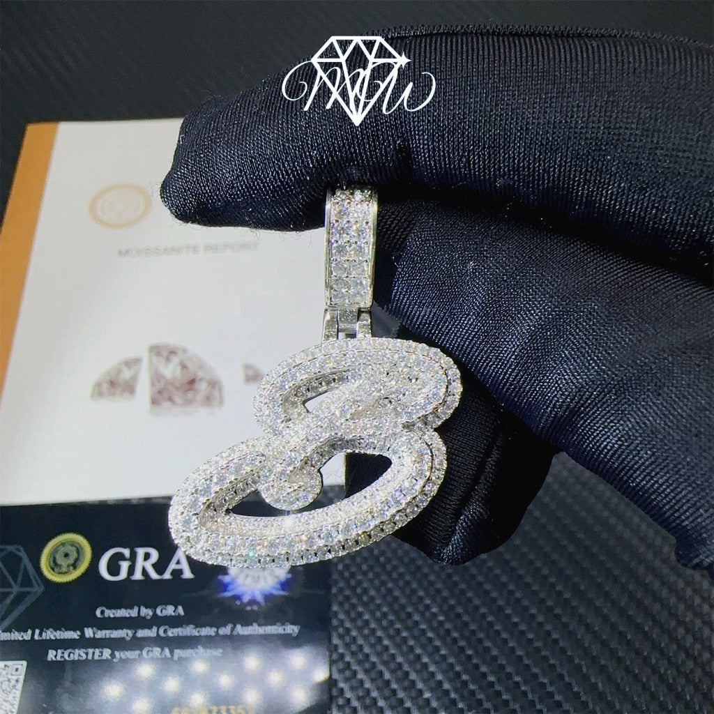 B Letter Pendant – 925 Silver VVS1 Moissanite Iced Out Jewelry