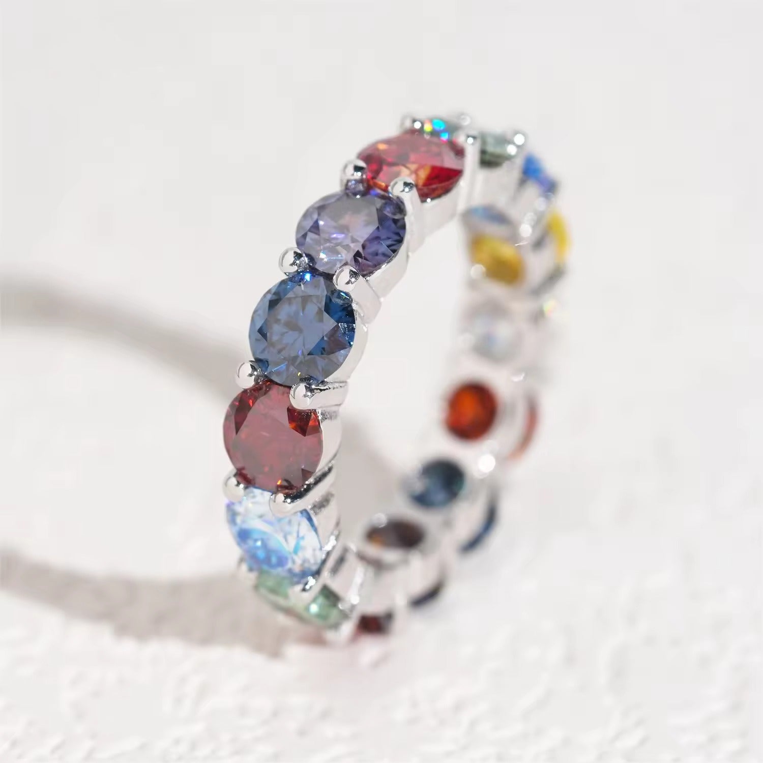 Multi-Color 5MM VVS Moissanite Birthstone Ring - 925 Sterling Silver