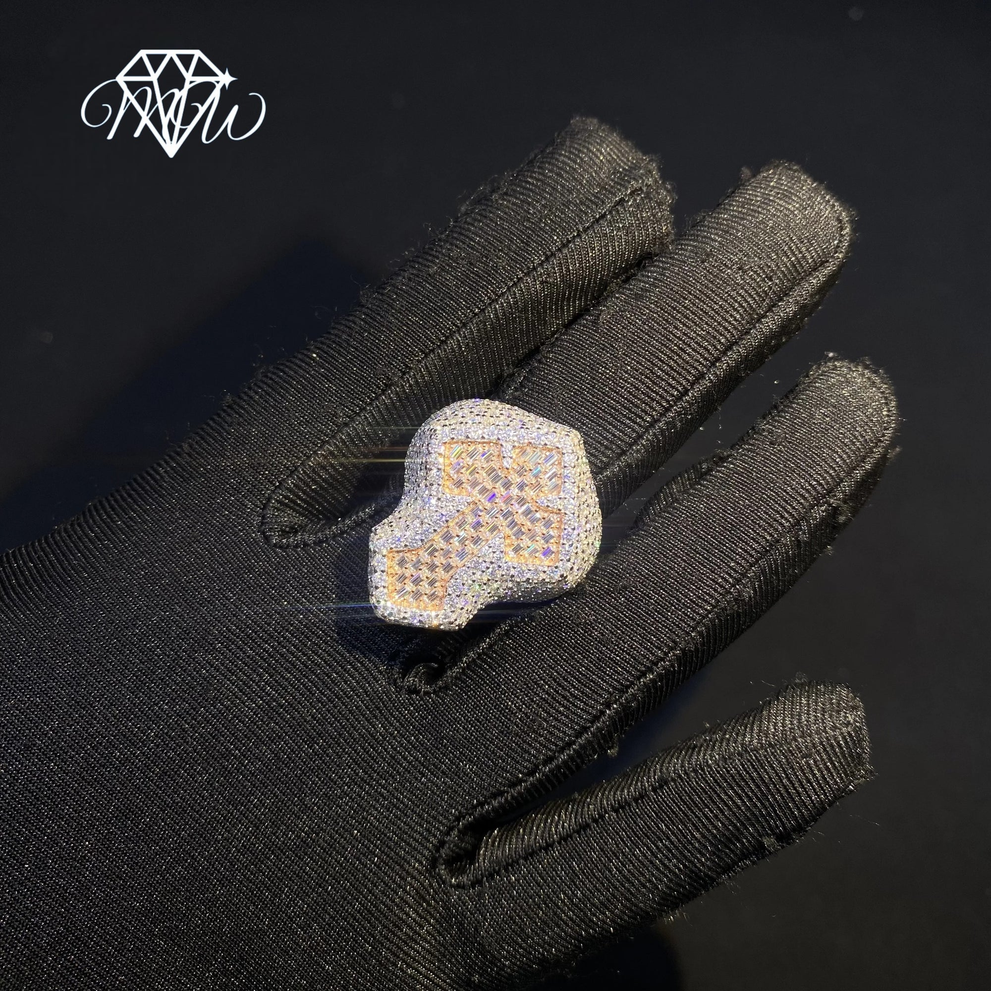 2 Tone Moissanite Cross Ring – Iced Out Baguette Hip Hop Men’s Jewelry