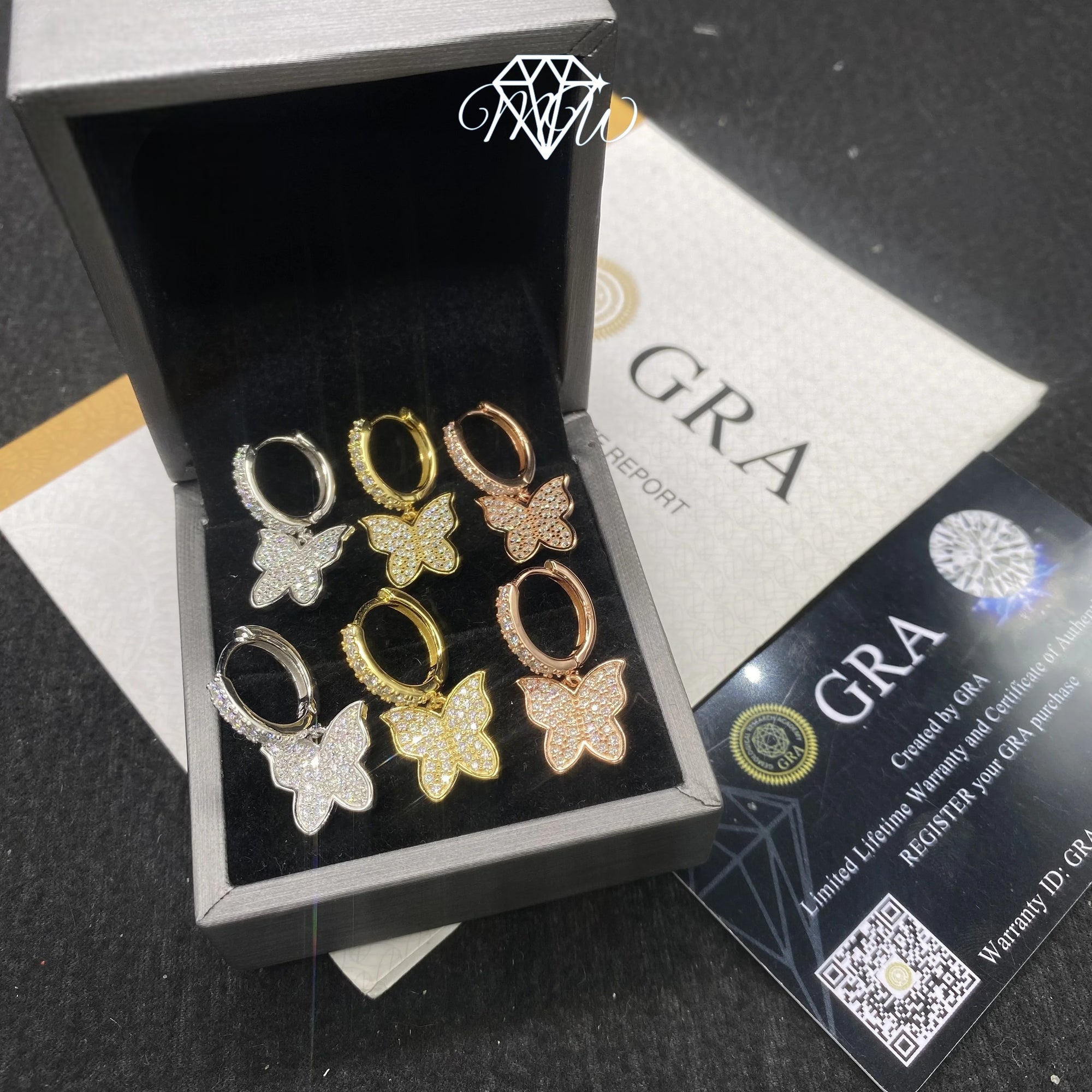 Moissanite VVS Hip Hop Iced Out Butterfly Drop Earrings – 925 Sterling Silver & Gold Plated