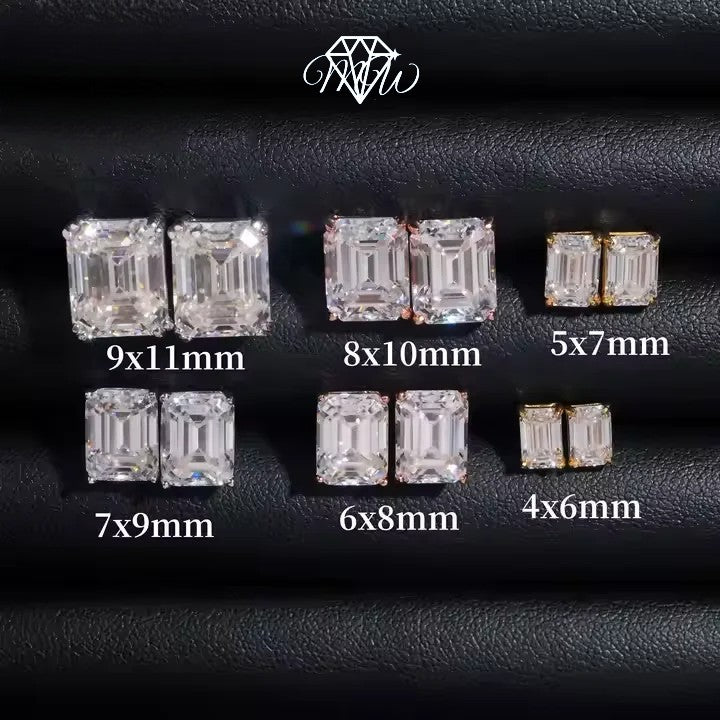 Emerald Cut Moissanite Earrings – VVS Iced Out 925 Silver & Gold Plated
