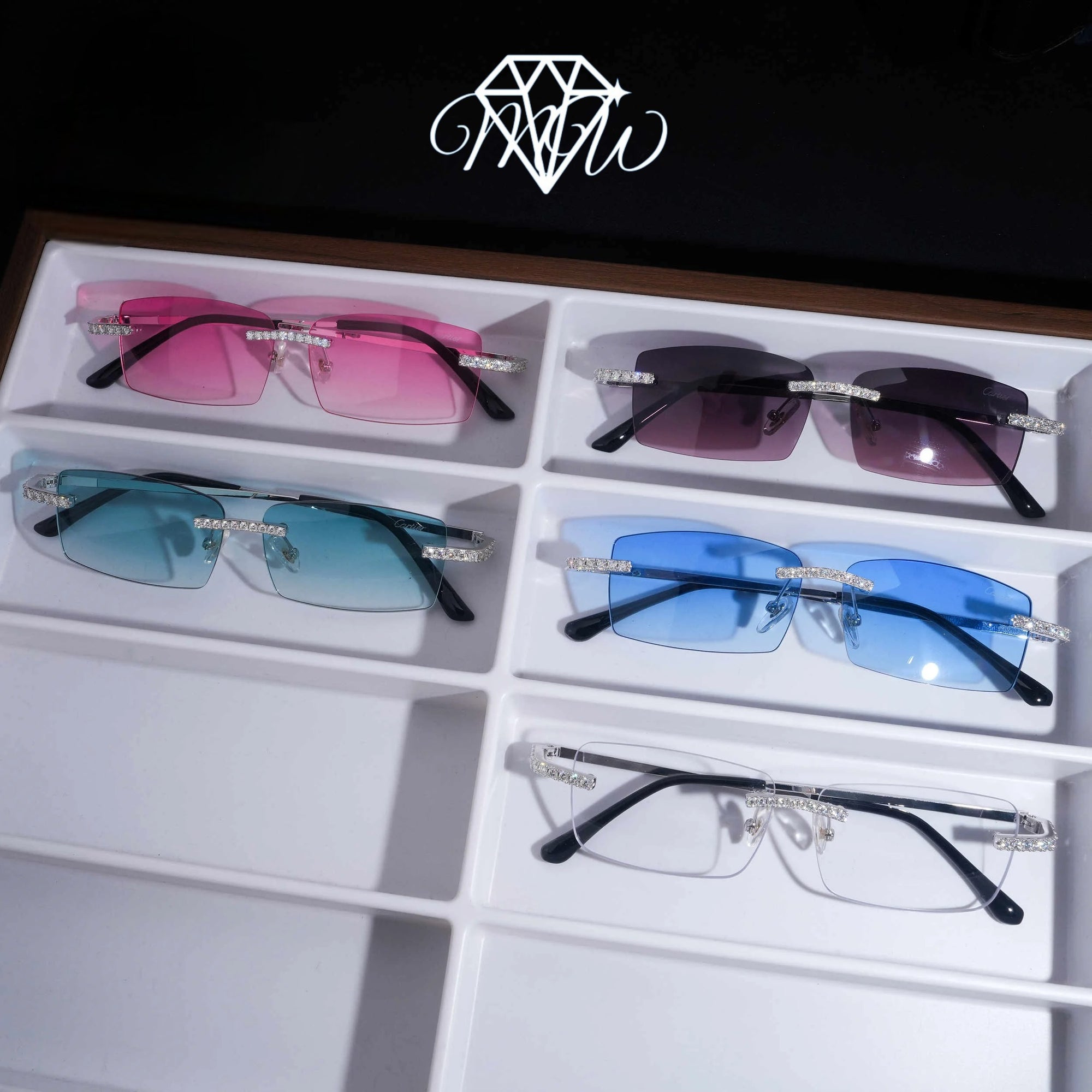 VVS Moissanite Rimless Sunglasses – Iced Out 925 Silver & Gold Plated