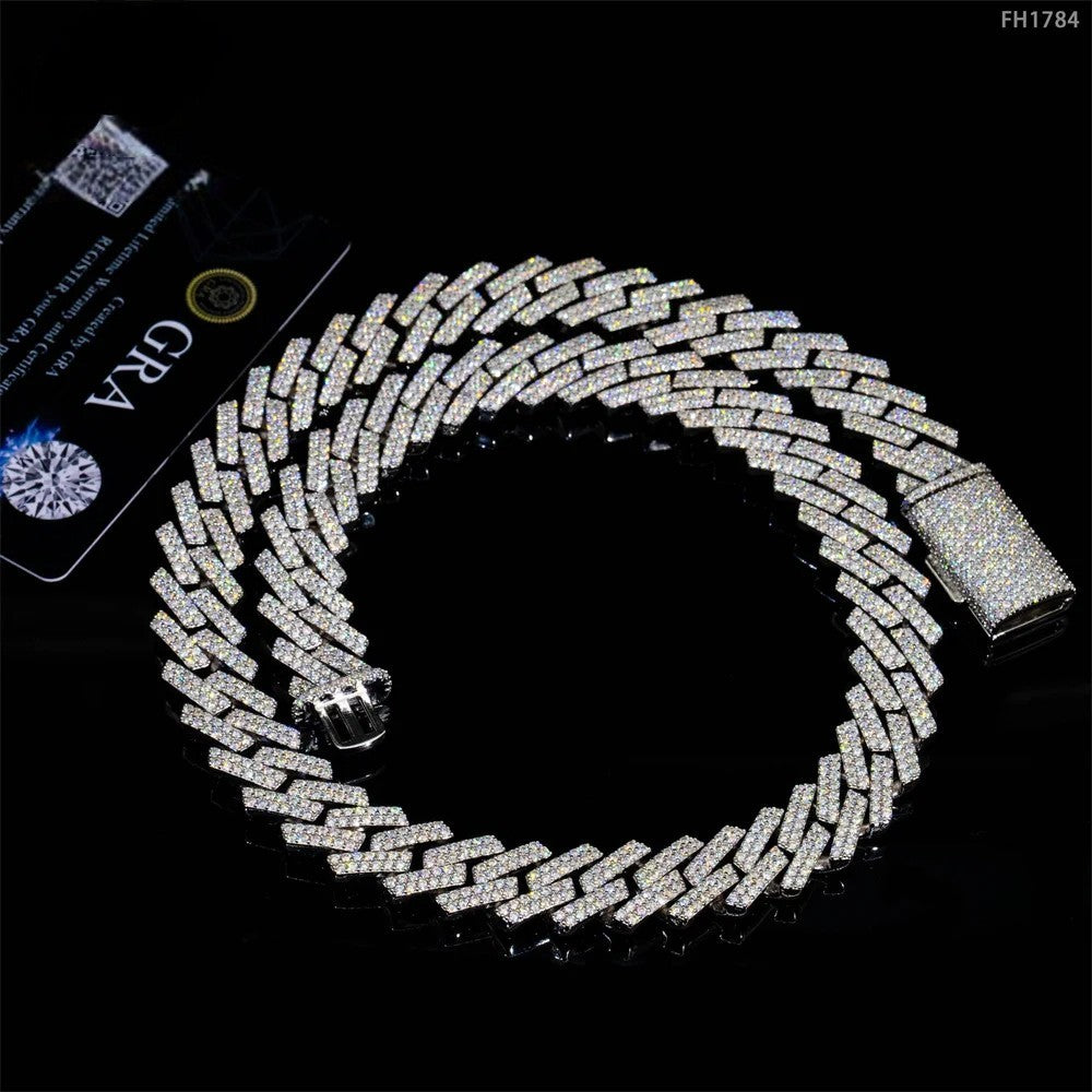 15mm Moissanite Cuban Link Chain – 925 Sterling Silver Iced Out Hip Hop Jewelry
