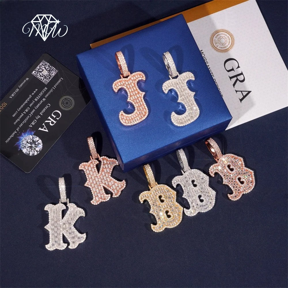 925 Silver Custom Initial Pendant – Baguette VVS Moissanite Charm