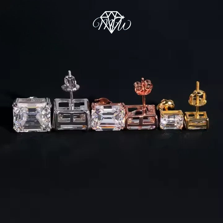 Emerald Cut Moissanite Earrings – VVS Iced Out 925 Silver & Gold Plated