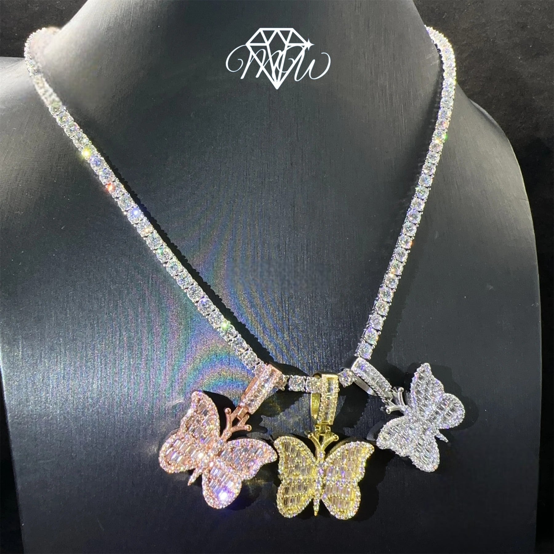 925 Silver Butterfly Pendant Set – VVS Moissanite Hip Hop Jewelry