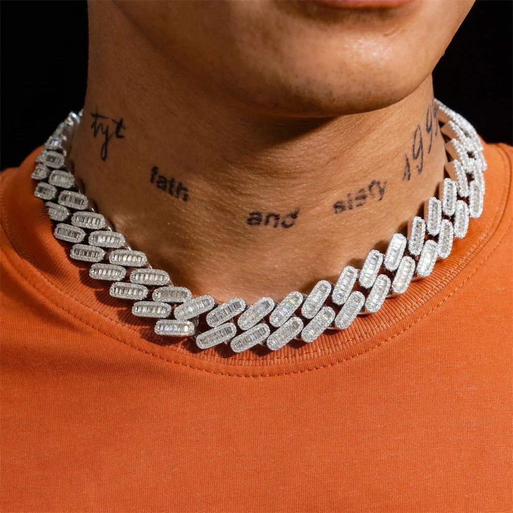 Custom Clasp Moissanite Cuban Chain – VVS Baguette Iced 925 Silver Jewelry