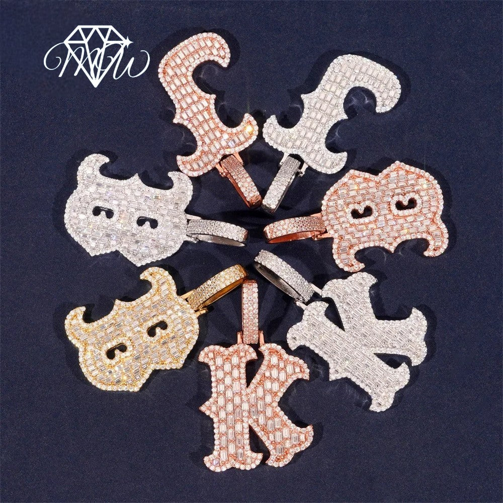 925 Silver Custom Initial Pendant – Baguette VVS Moissanite Charm