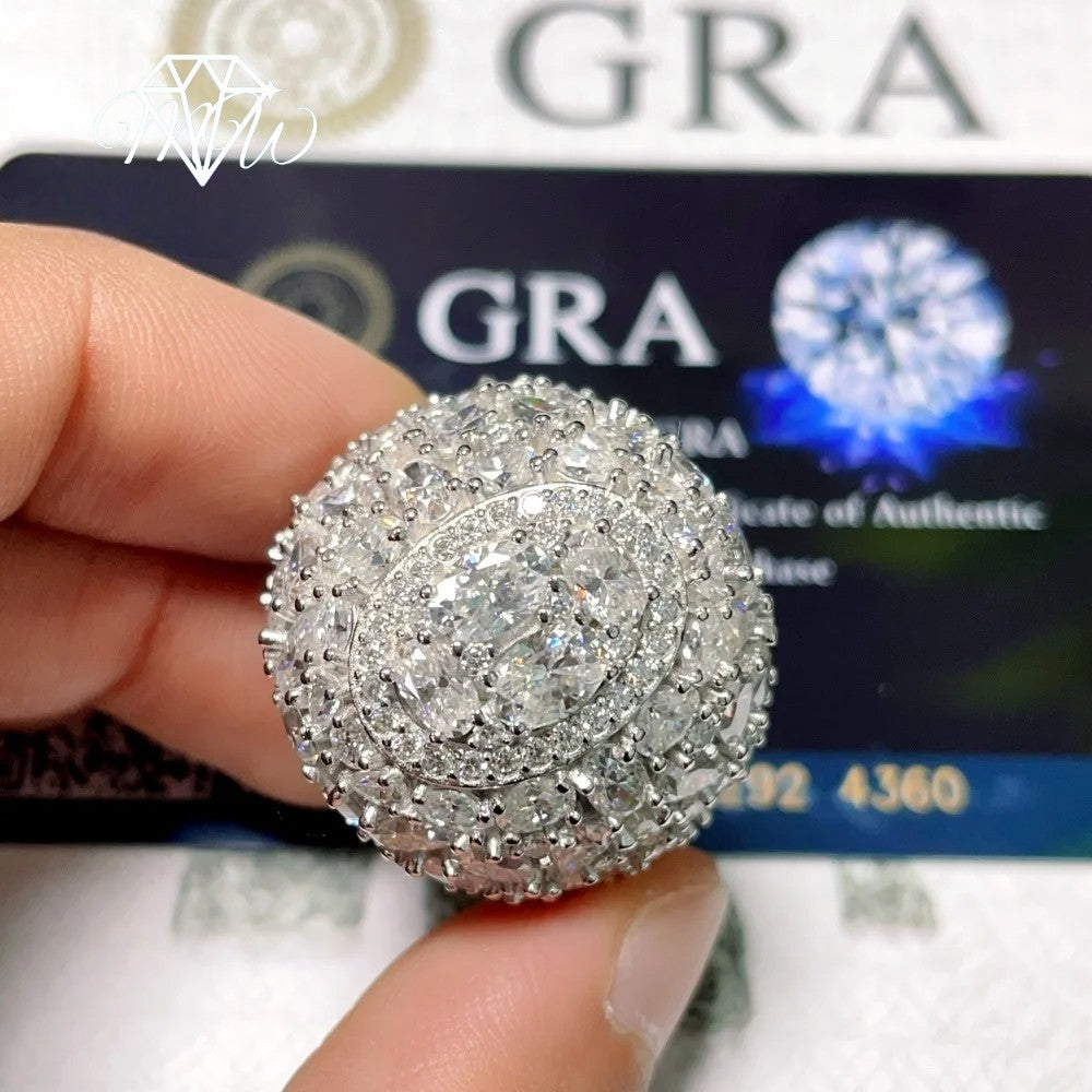 Gold Moissanite Men’s Ring – 925 Silver Iced Out Hip Hop Jewelry