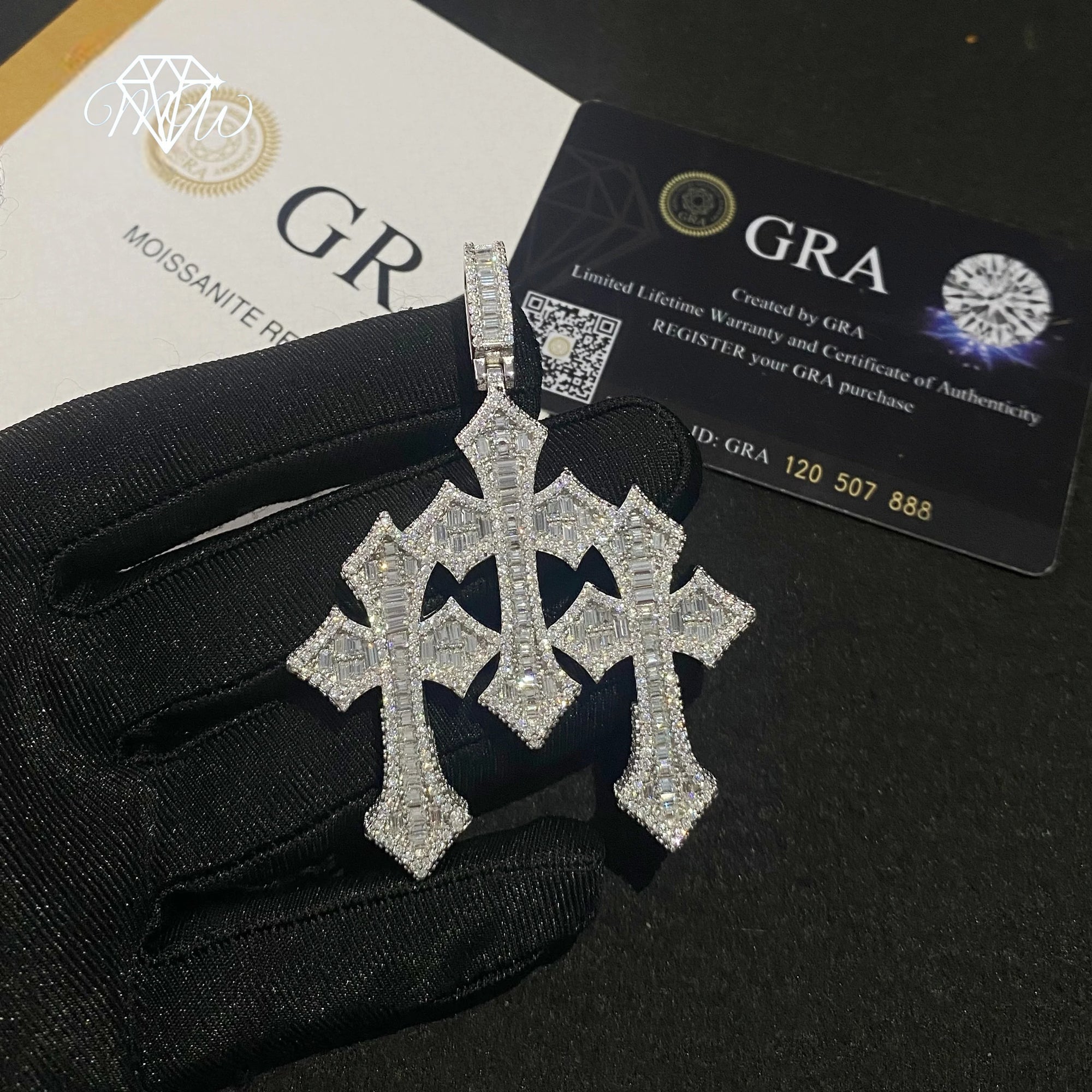 Triple Cross Pendant – 925 Silver VVS Moissanite Iced Out Hip Hop Jewelry