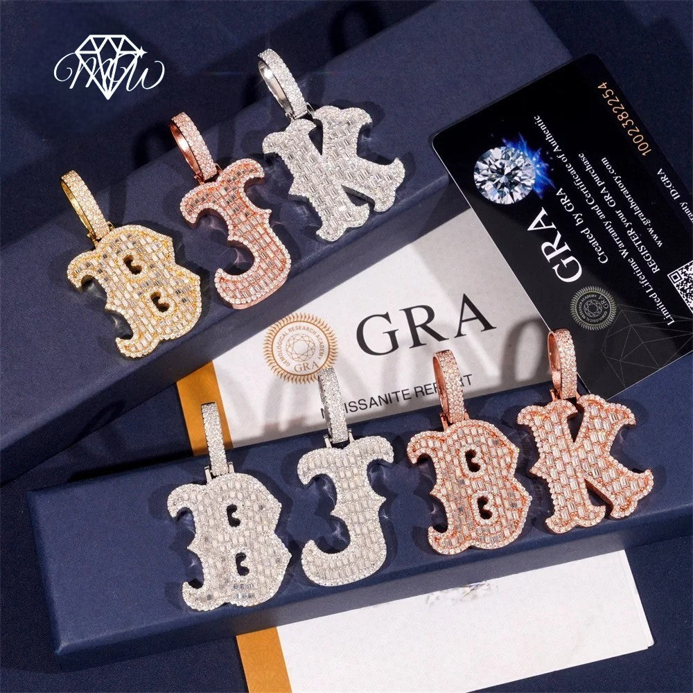 925 Silver Custom Initial Pendant – Baguette VVS Moissanite Charm