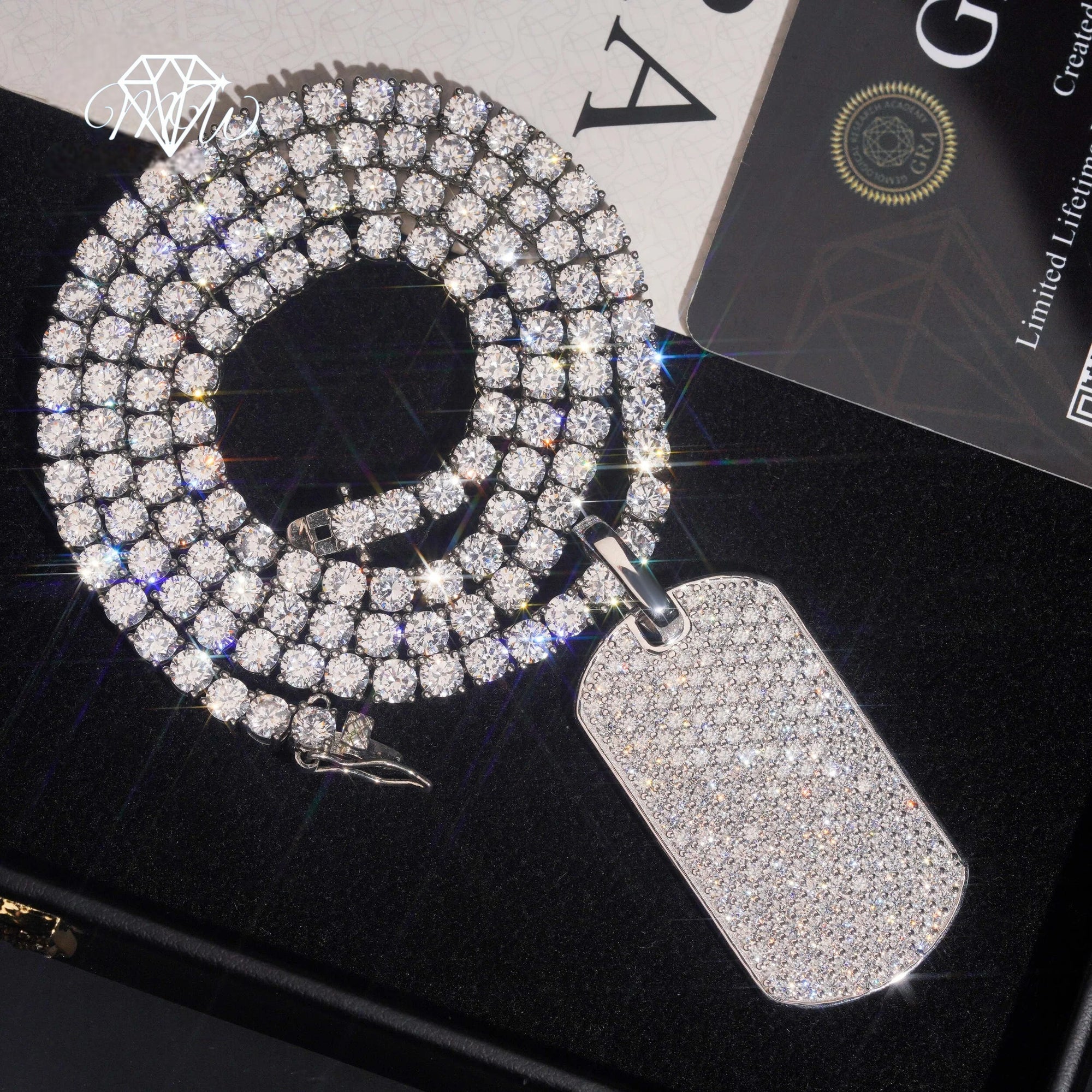 925 Silver Set Poker Pendant and tennis chain  – VVS Moissanite Iced Out Hip Hop Jewelry