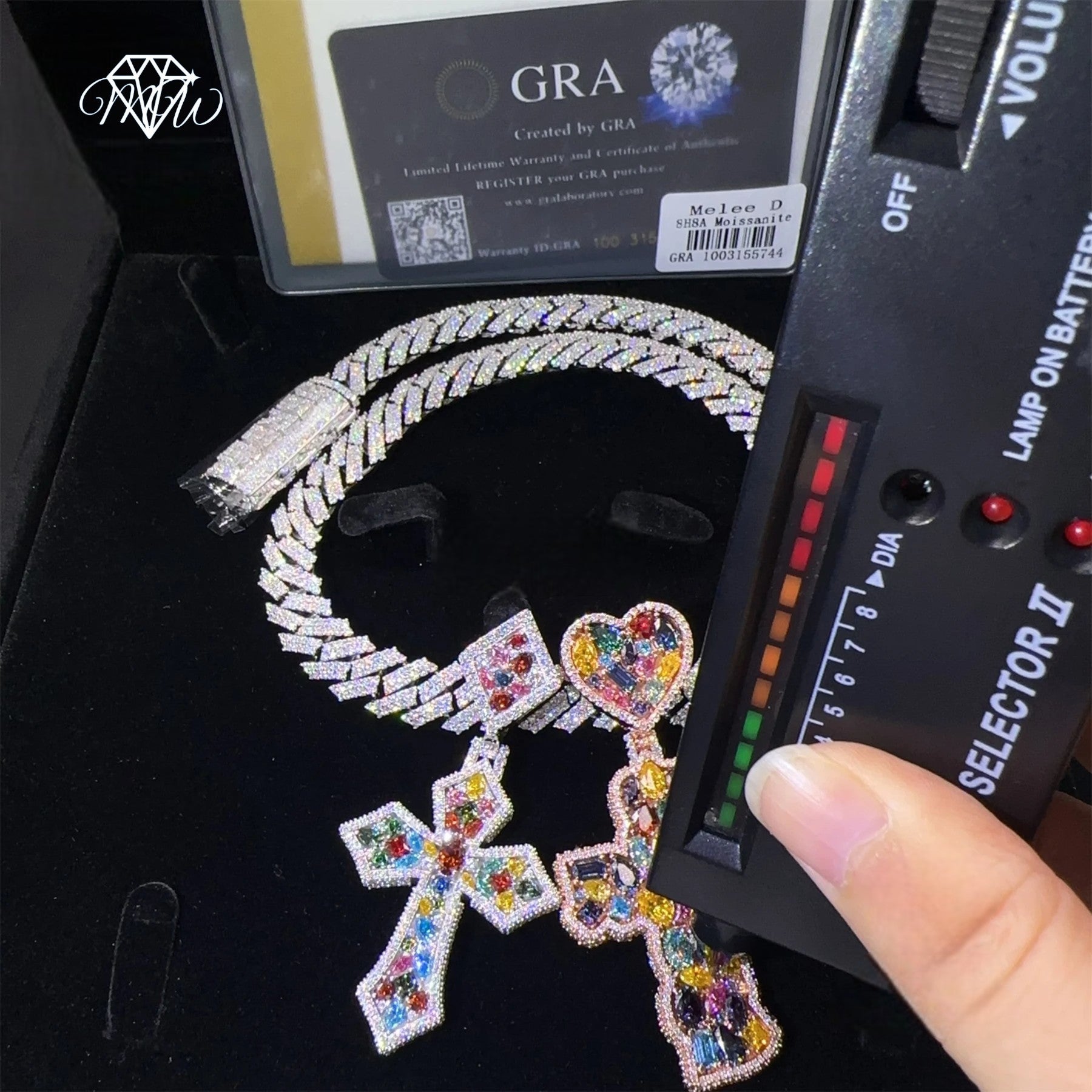 Colorful Cross Pendant – 925 Silver Multi-Color Moissanite Hip Hop Jewelry