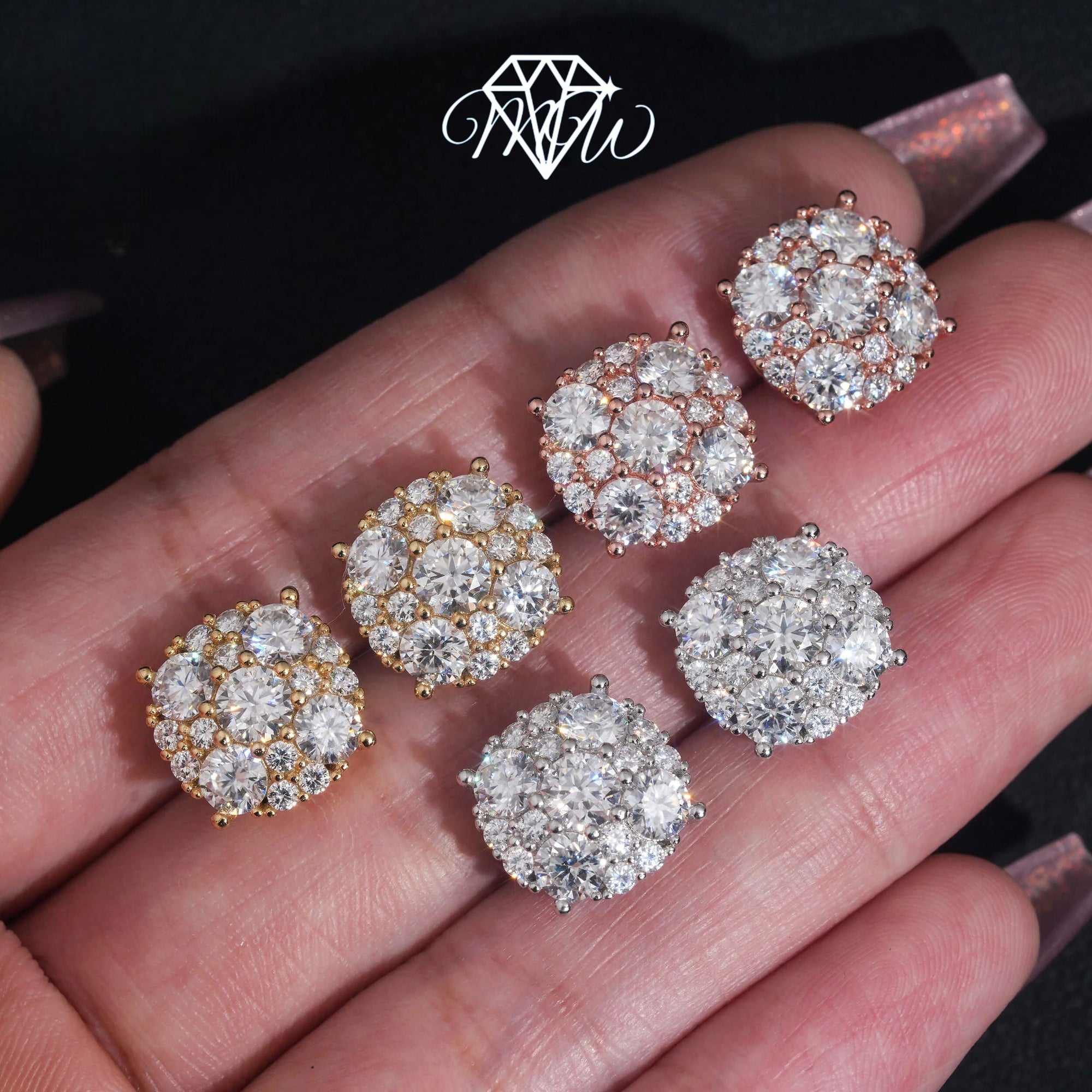 12mm Iced Out Moissanite Stud Earrings - VVS Hip Hop Jewelry in 925 Silver & Gold Plated Finish