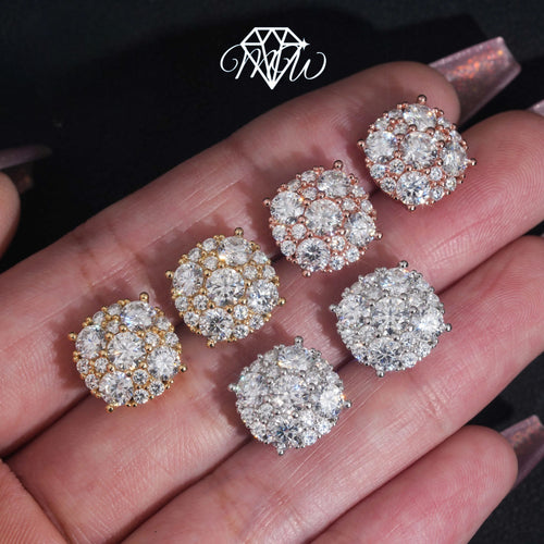 12mm Iced Out Moissanite Stud Earrings - VVS Hip Hop Jewelry in 925 Silver & Gold Plated Finish