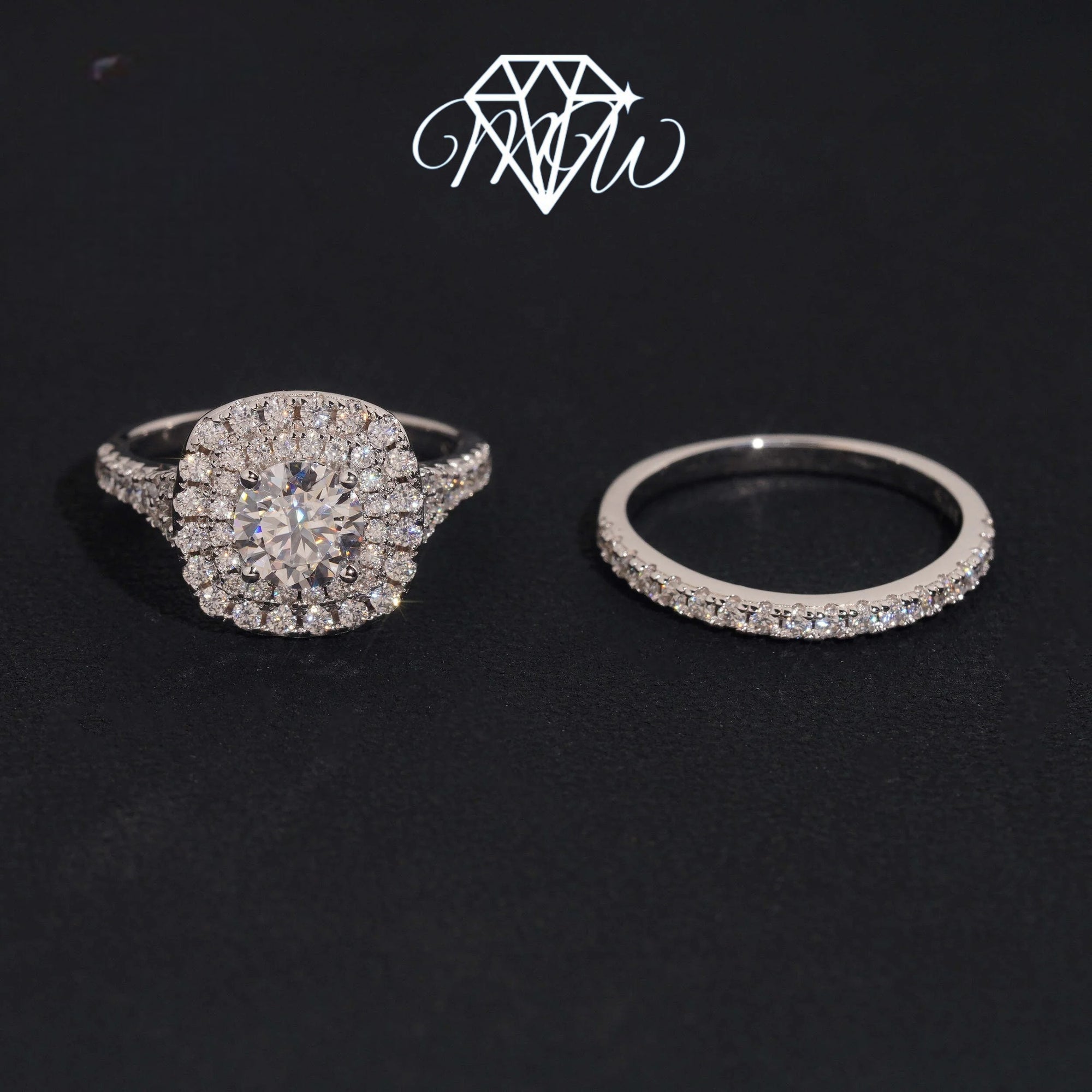 1ct Moissanite Wedding Ring Set – 925 Silver Engagement Jewelry