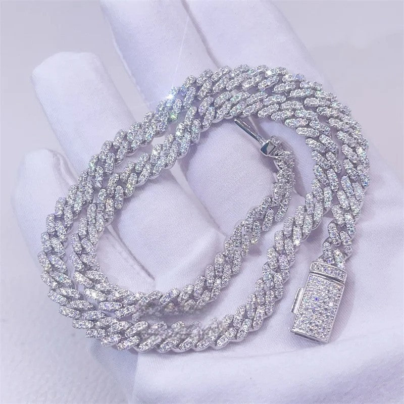 6mm Women’s Moissanite Cuban Chain – VVS Iced Out Solid 925 Silver Jewelry