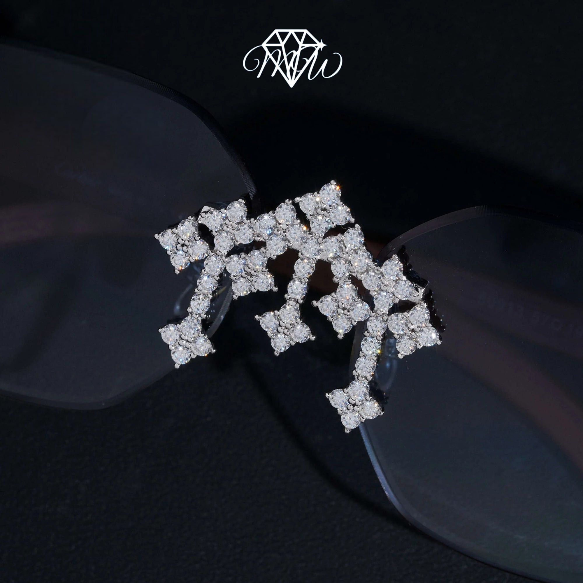 VVS Moissanite Rimless Cross Sunglasses – Iced Out 925 Silver & Gold Plated