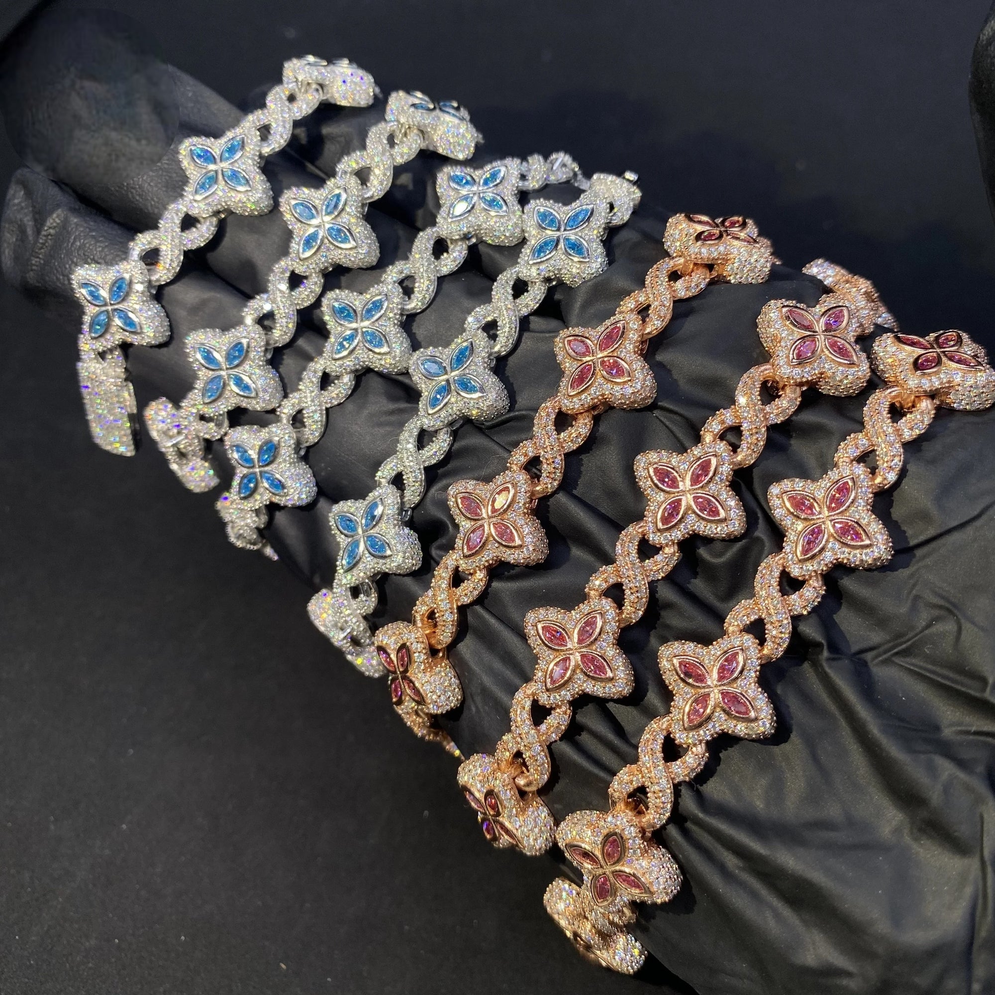 15mm Hip Hop Marquise VVS Moissanite Iced Out Clover Bracelet & Cuban Chain Necklace – 925 Sterling Silver