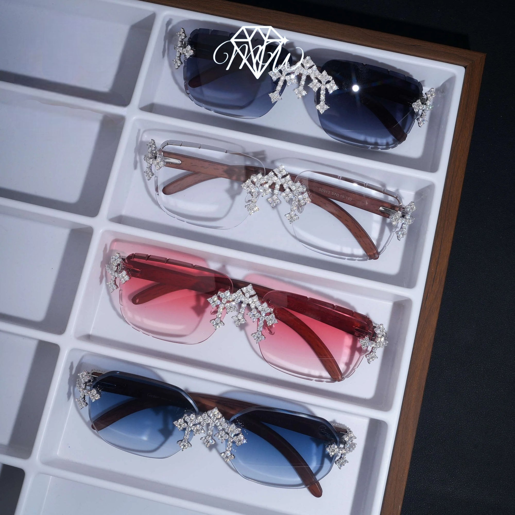 VVS Moissanite Rimless Cross Sunglasses – Iced Out 925 Silver & Gold Plated