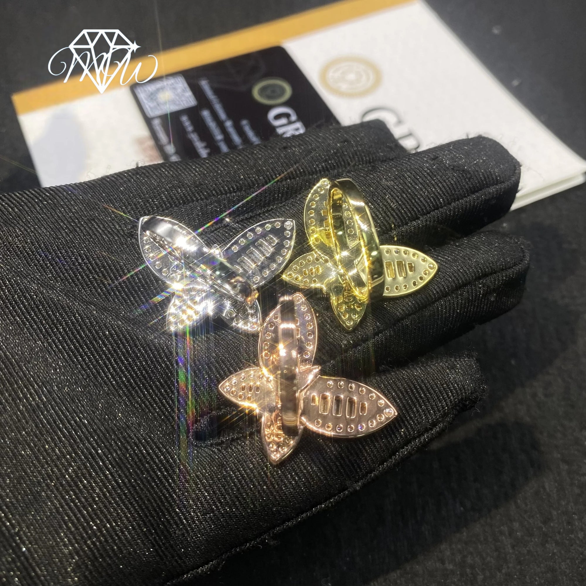 VVS Moissanite Butterfly Ring – 925 Silver Iced Out Baguette