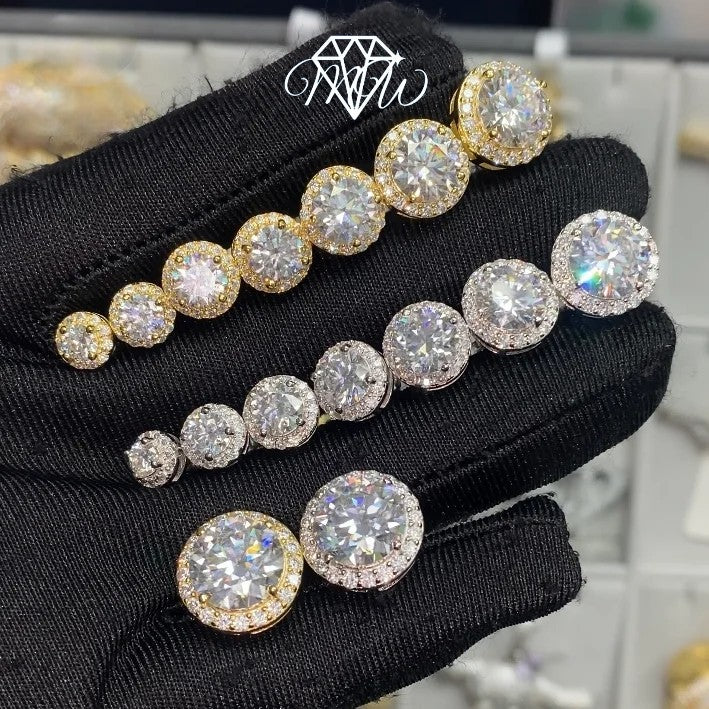 Moissanite VVS Hip Hop Iced Out Stud Earrings – 925 Sterling Silver & Gold Plated
