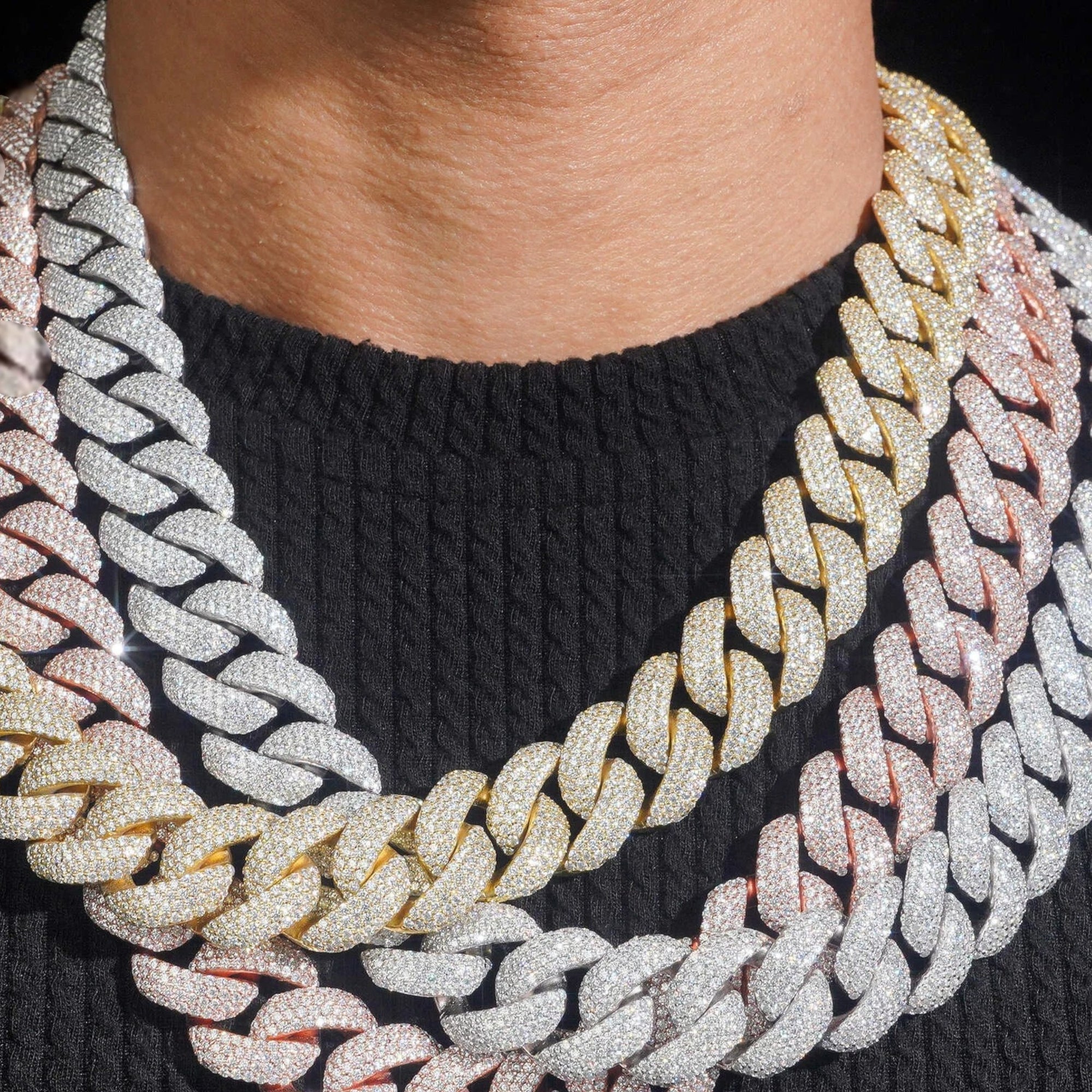 18mm 3-Tone Rainbow Moissanite Cuban Link Chain – VVS Iced Out Miami Style