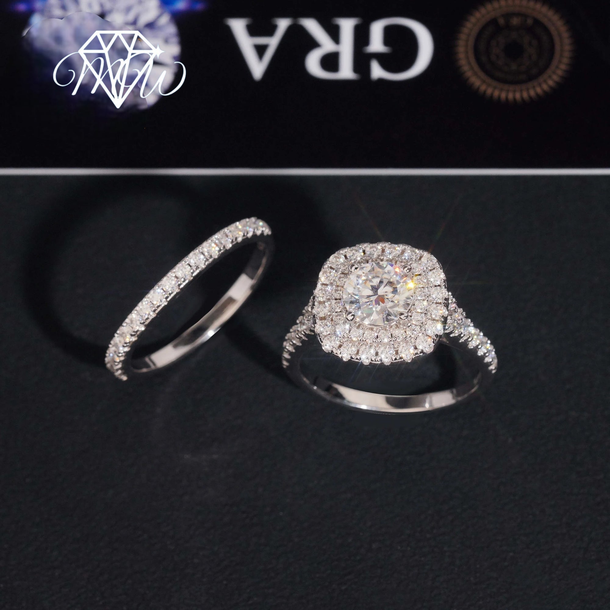 1ct Moissanite Wedding Ring Set – 925 Silver Engagement Jewelry