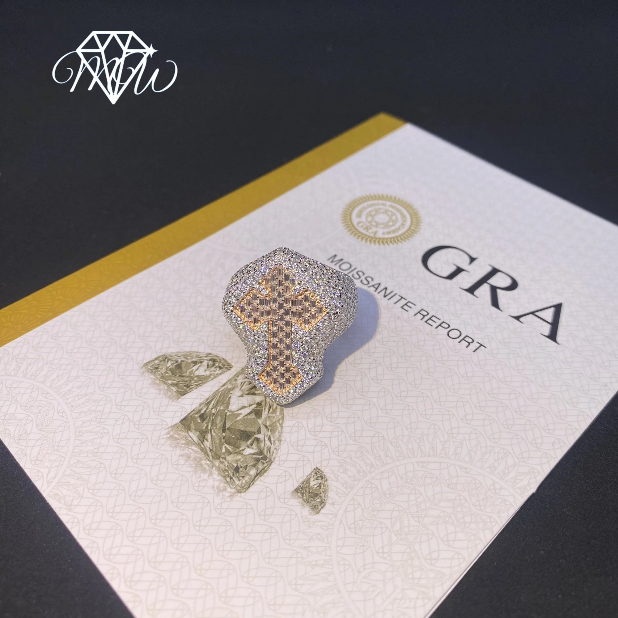 2 Tone Moissanite Cross Ring – Iced Out Baguette Hip Hop Men’s Jewelry