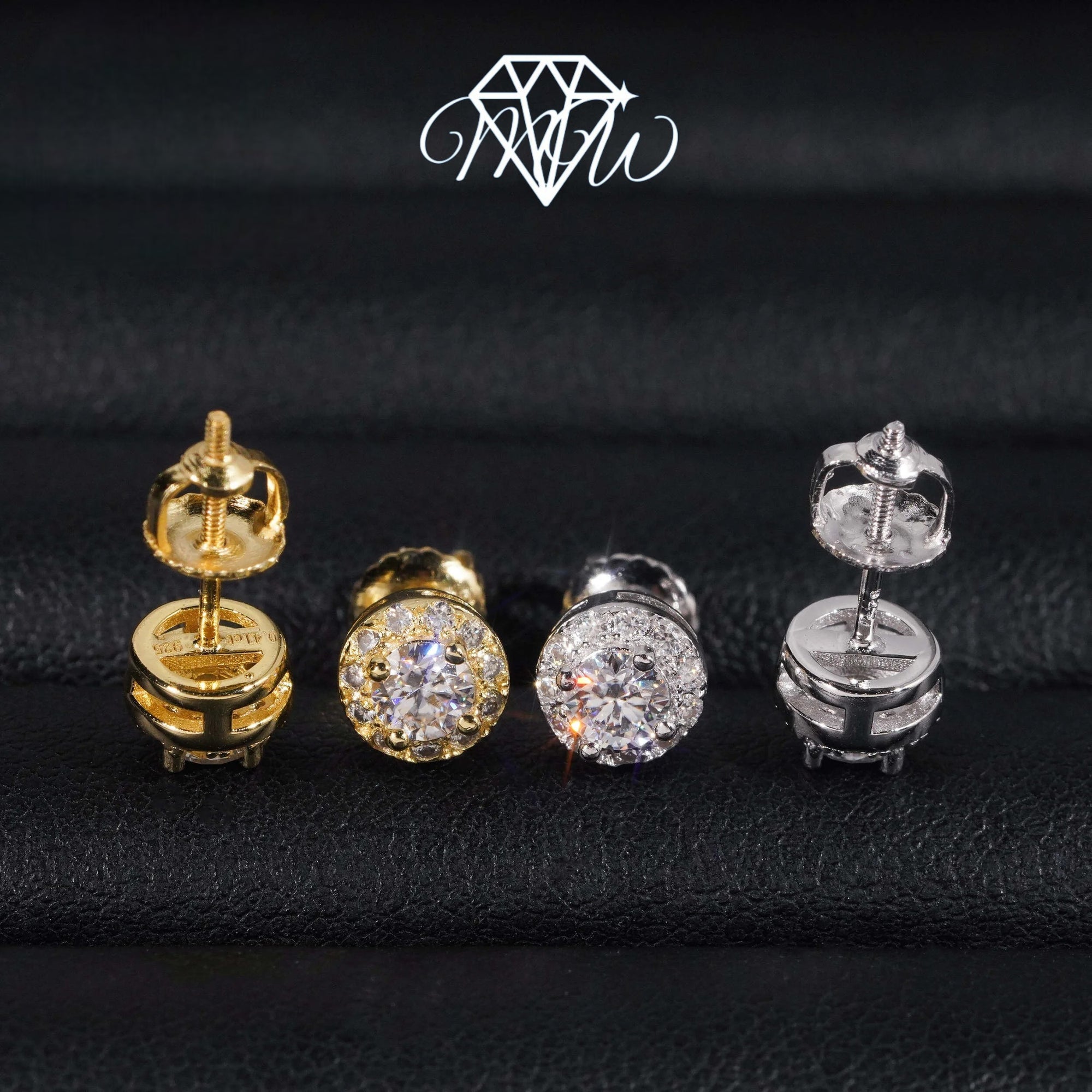 VVS Moissanite Hip Hop Iced Out Halo Design Earrings – 925 Sterling Silver Screw Back