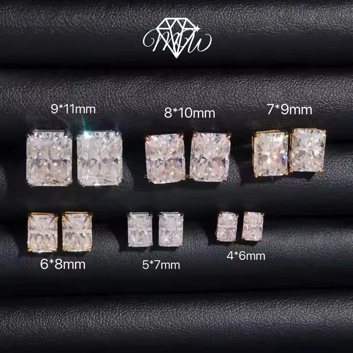 Moissanite Radiant Cut Stud Earrings – VVS Iced Out 925 Silver & Gold Plated