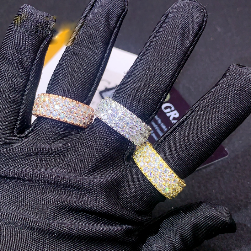 Luxury 3-Row VVS Moissanite Ring – White Gold Finish