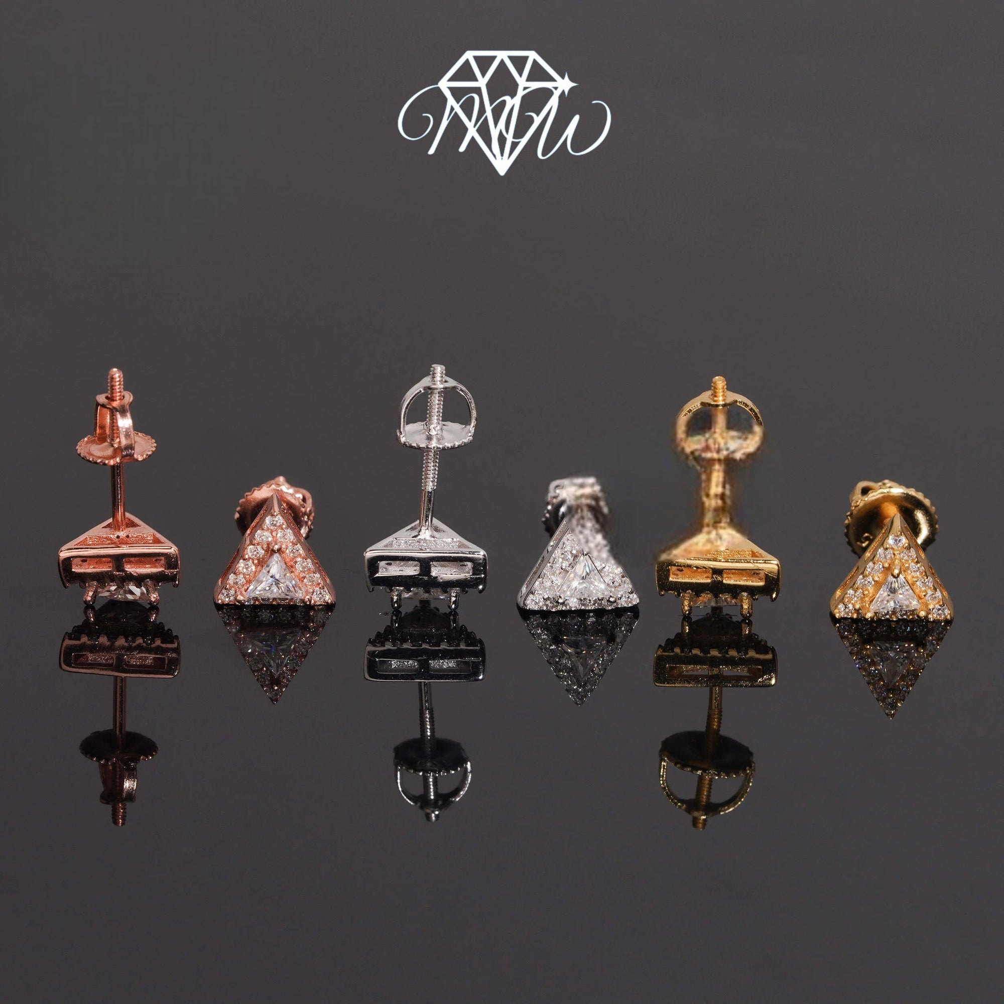 VVS Moissanite Triangle Cut Earrings – Unique Iced Out Hip Hop Studs in 925 Sterling Silver with Gold Plated Finish