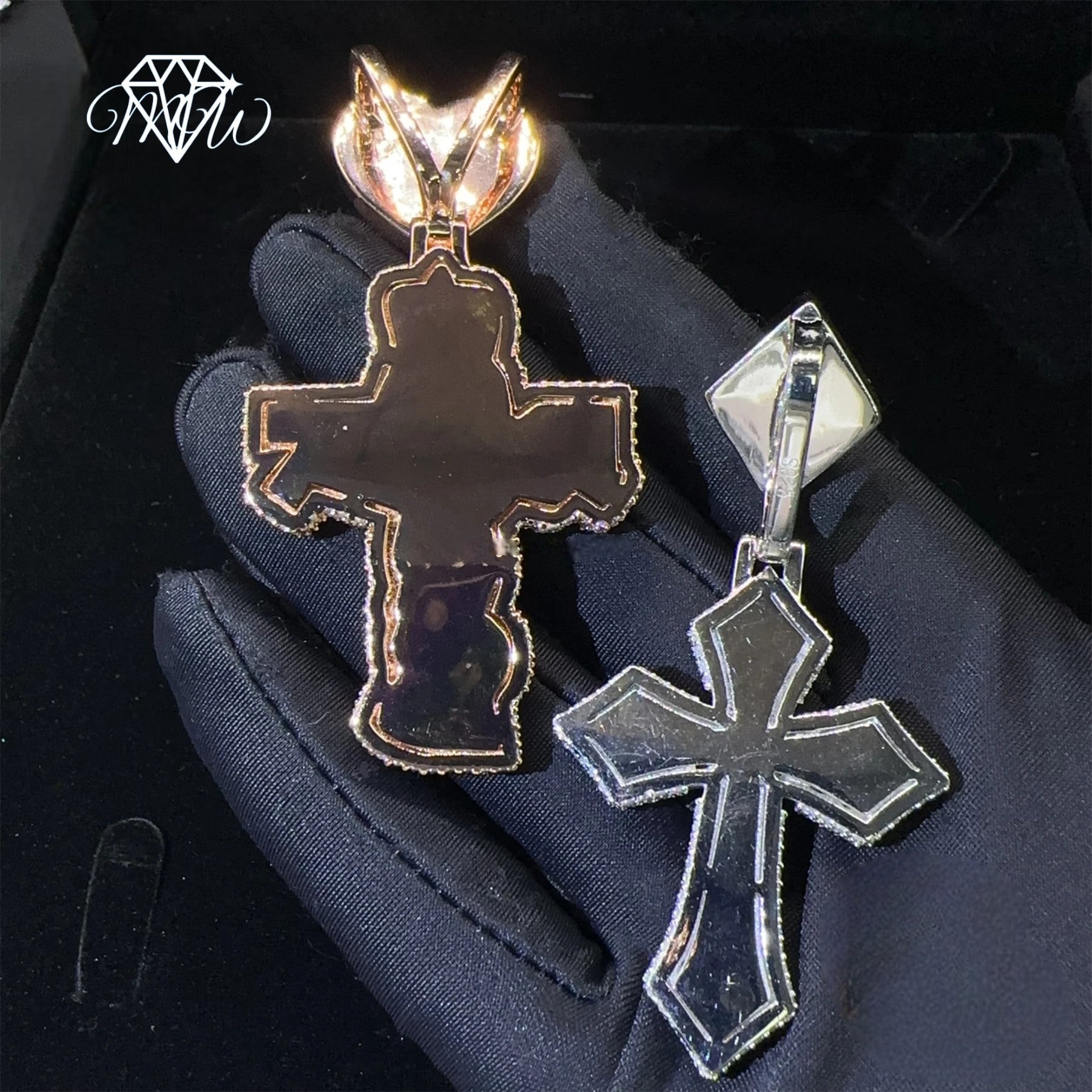 Colorful Cross Pendant – 925 Silver Multi-Color Moissanite Hip Hop Jewelry