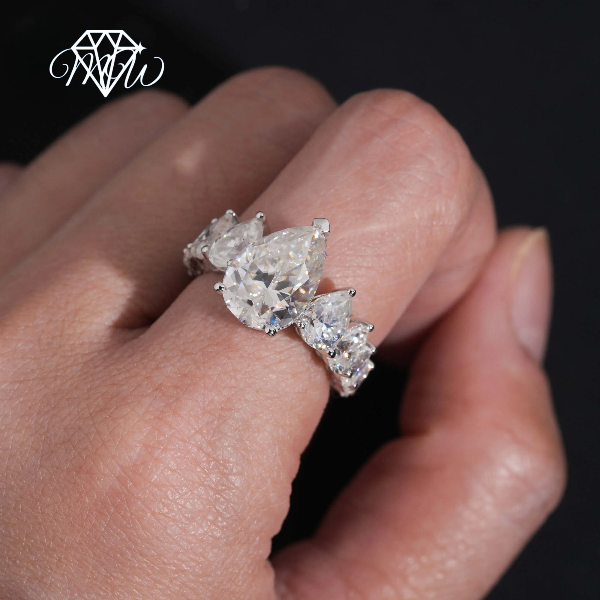 Pear Cut Moissanite Engagement Ring – 9x13mm VVS Stone, 925 Silver