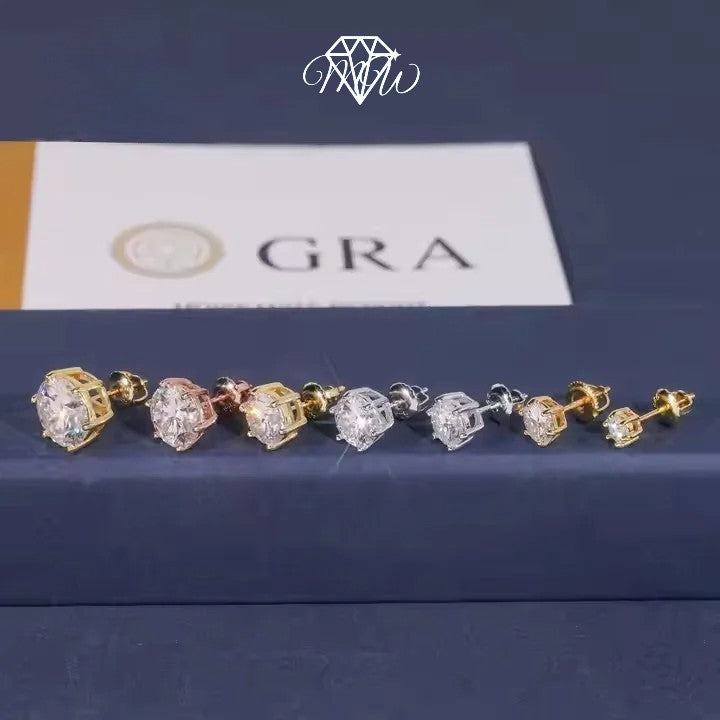 Round Cut Moissanite Stud Earrings – VVS Iced Out 925 Silver & Gold Plated